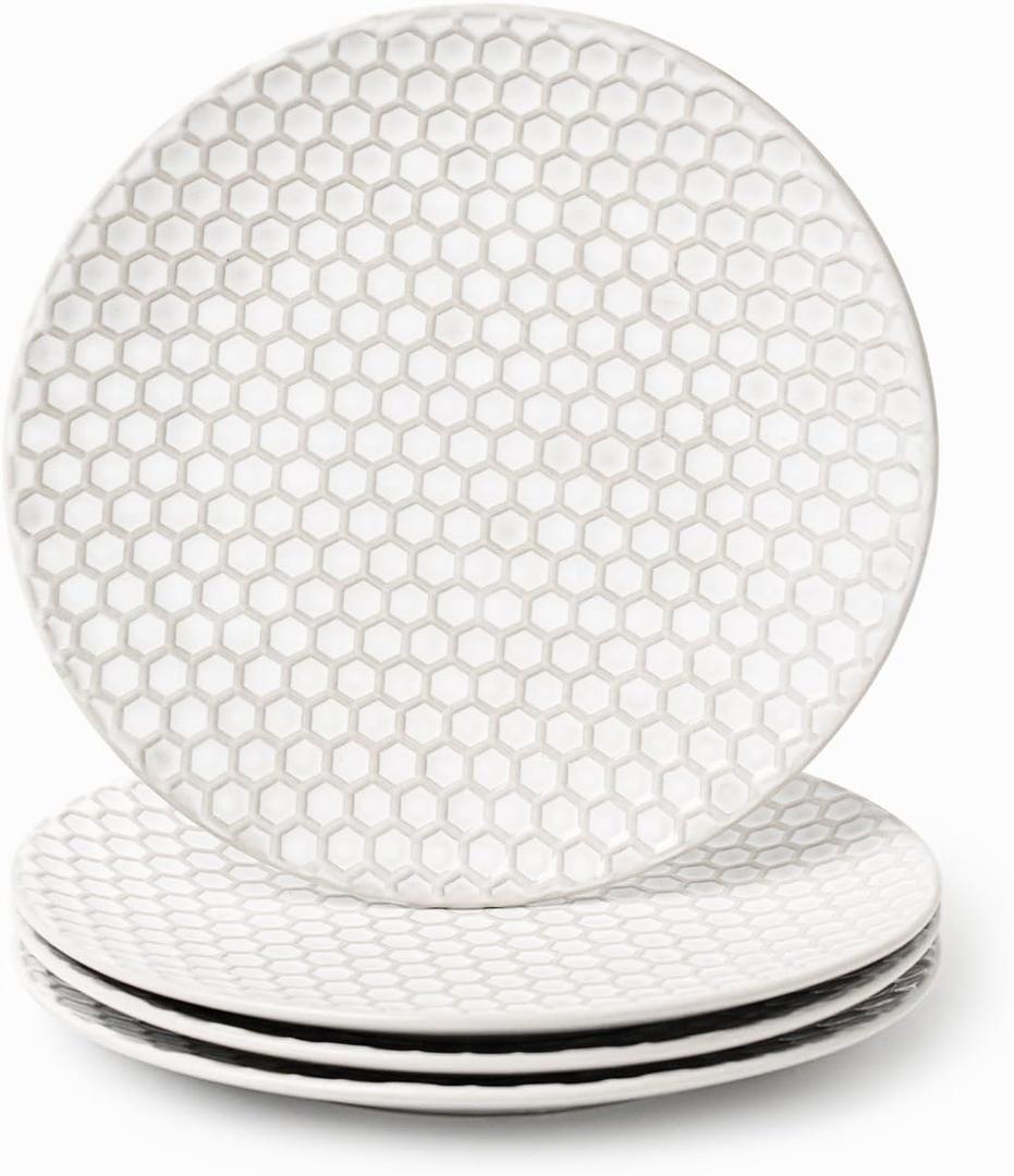 Ceramic Dinner Plates Set of 4(2 - 10.5", 2 - 9.7"), Lena Porcelain Dinner Plates, Embossment Round Ceramic Dishes, 4 Piece Scratch Resistance Dishes, Dishware Safe Stoneware Kitchen Dishes, Wedding Gift
