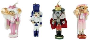 Clever Creations Nutcracker Suite Mouse King, Snow King, Clara and Mouse King 4 Pack 5 Inch Traditional Wooden Nutcracker Ornaments, Festive Christmas Tree Dcor