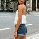 Women's Y2K Babydoll Cami Top Sleeveless V Neck Tie Front Crop Top Ruffle Hem Peplum Tank Shirt Going Out Camisole (White, S)