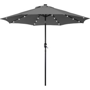 Yaheetech 9FT Solar Powered Patio Umbrella - UV Protection Market Table Umbrella w/ 32 LED Lights & Push Button Tilt & Crank Lift System for Garden/Lawn/Deck/Backyard/Pool, Gray