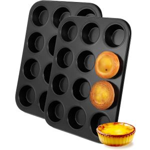 Abeillo 12-Cup Muffin Pan, Set of 2 Stainless Steel Cupcake Pans Metal Muffin Baking Tin Tray for Oven Mini Quiches Tarts, Making Muffins or Cupcakes, Non-toxic & Dishwasher