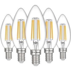 E14 LED Bulb Dimmable, 40W Equivalent, Filament Clear Glass, 4W 400LM, Soft White 2700K, E14 European Base Light Bulbs, Pack of 5