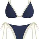 ZAFUL Womens Triangle Color Block Bikini Set 2 Piece Bathing Suits String Swimsuit Cheeky Thong Bottom Beach Resort Swimwear (Blue, S)