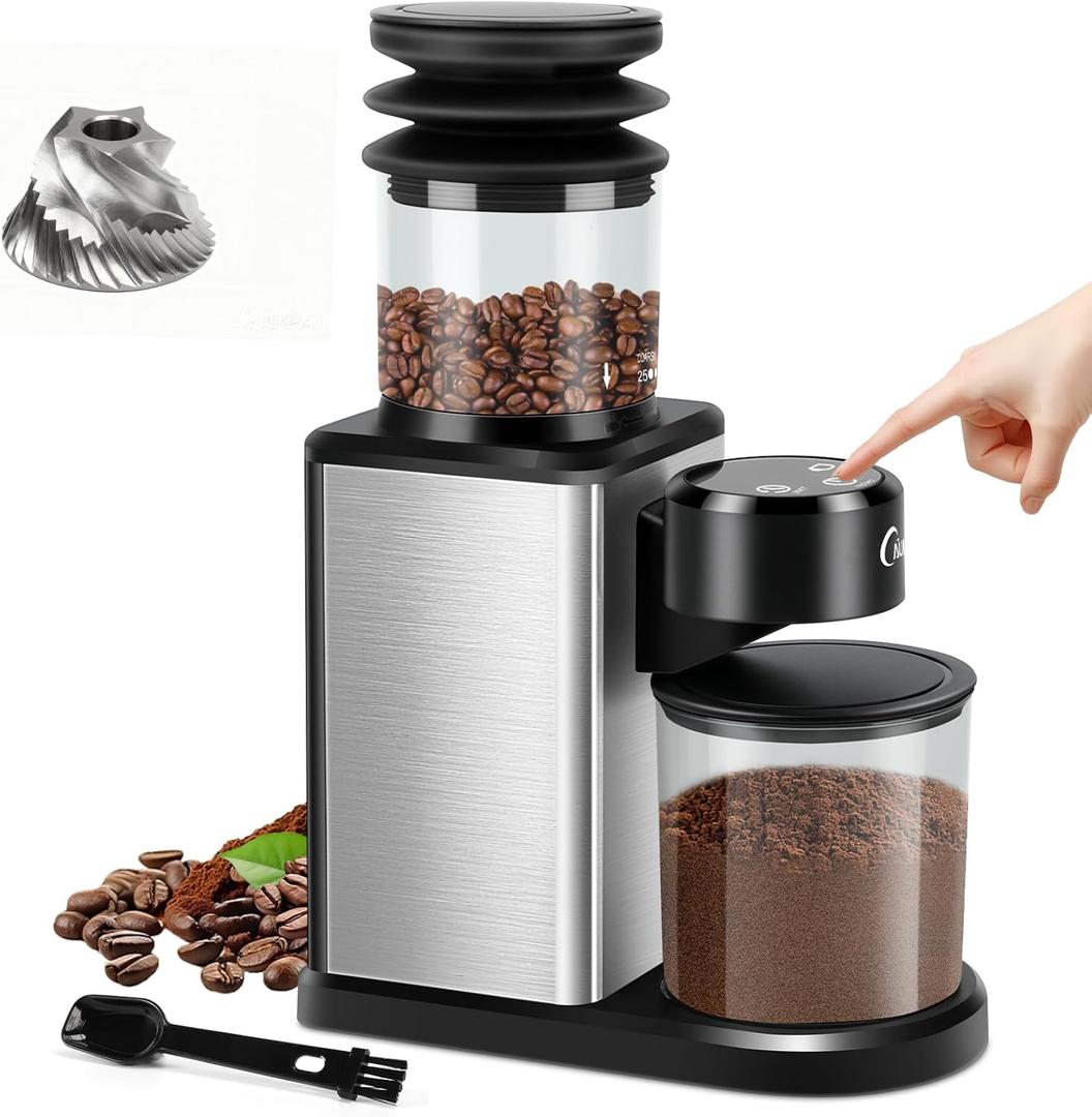 Electric Burr Coffee Grinder: Conical Coffee Bean Grinder Compact with 25 Precision Settings and Timer - Upgraded Anti-Static One-Touch Automatic Smart Grind for Home Use/Office/Cafes