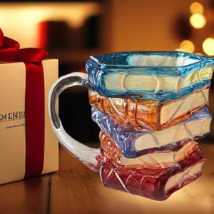 3D Painted Book Stack Glass Coffee Mug, 12.99 oz Colorful Heat-Resistant Cup, Christmas & Holiday Gifts for Books Lovers, Readers, Writers, Librarians, Book Club and Bookworm Fans