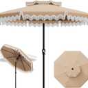 AreShark 9FT Patio Umbrella with Fringe, Wind-Resistant Fiberglass 8 Ribs Tassel Outdoor Umbrella with Crank and Push Button Tilt, Double Tier Vent Sun Shade for Pool, Deck, Backyard, Beige
