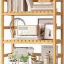 FOTOSOK 6-Tier Bamboo Shelf, Bamboo Bookcase with Adjustable Shelves, Free Standing Storage Shelf Unit, Plant Flower Stand for Kitchen, Bathroom, Home Office, Natural