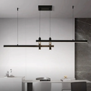 Modern Black Linear Pendant Lights Kitchen Island Lighting Minimalist Led Chandeliers Pool Table Light Dimmable Ceiling Hanging Light Fixture Dining Room with Remote Control (47in)