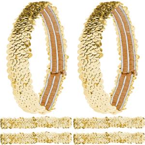 GORGECRAFT 12PCS Sequin Headband Elastic Glow Stretch Sparkle Glitter Fashion Adjustable Hair Band Accessories Pack Set for Girls Women Teens Sports Dance Party Teams Crafts(Gold)