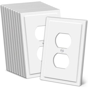 CML Modern Framed Single Duplex Wall Plate, 10 Pack Decorative Outlet Covers, 1-Gang Switch Plates, Impact Resistant Polycarbonate, Standard Size 3.15X 4.87, White