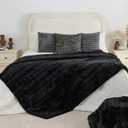 Krifey Black Faux Fur Blanket for Bed, 3D Marble Texture Soft Cozy Fuzzy Plush Thick Warm Blanket, Faux Rabbit Fleece, Christmas Birthday Gifts for Men Dad, Cool Black, 60x80in