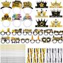 2026 New Years Eve Party Supplies Includes New Year Paper Crown Hats Headband Tiara Eyeglasses Squawkers, Necklace Decorations for New Years Eve Party Photo Props Supplies