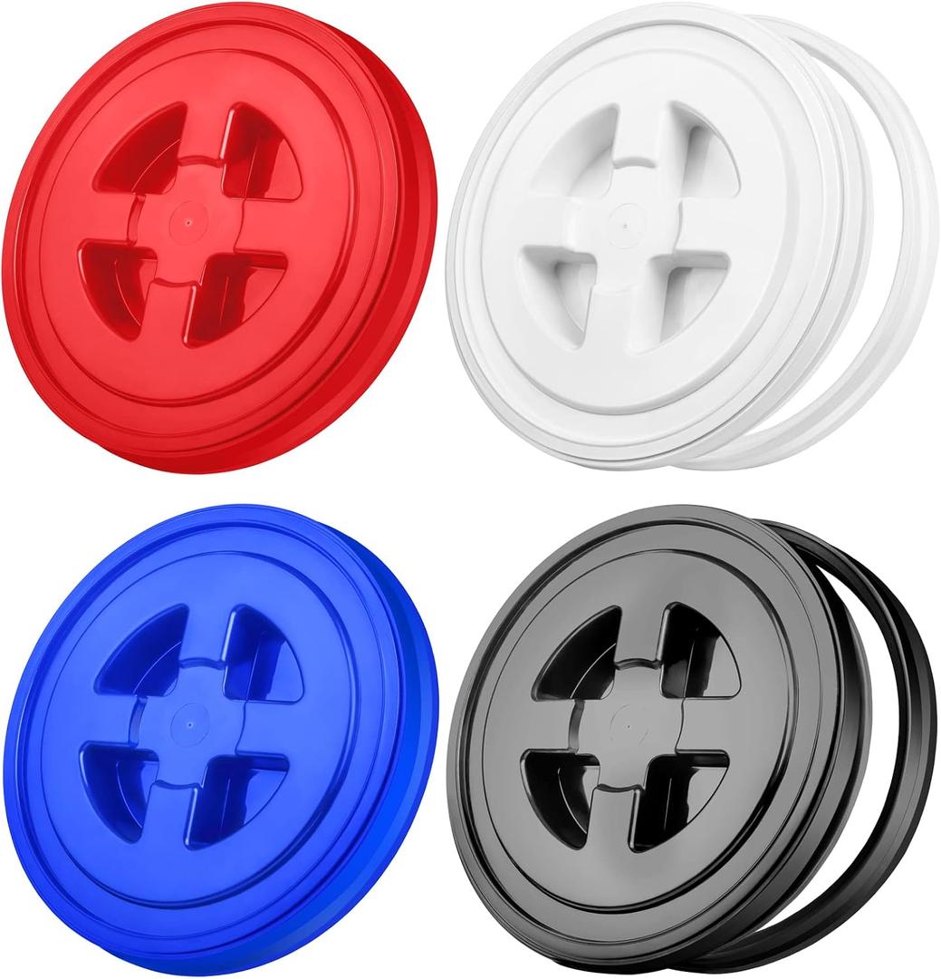 Aodaer 4 Pieces Seal Lid 5 Gallon Bucket Twist Lid Food Storage Container Lid Reusable Plastic Seal Lid Food Storage Container Lids, Mixed Colors