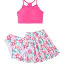 Little Girls Bathing Suits Size 13-14 Years Old Cute Set Swimsuits Summer Holiday Swimwear with Shorts Rose Red