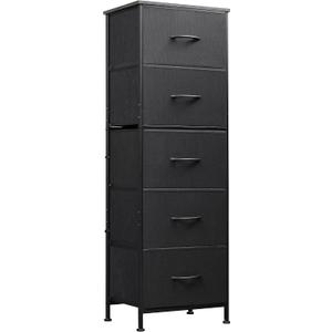 WLIVE Fabric Dresser, 5-Drawer Tall Dresser for Bedroom, Storage Organizer with Fabric Bins, Wood Top, Sturdy Steel Frame, Chest of Drawers for Closet, Hallway, Charcoal Black