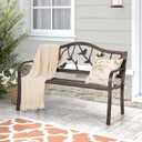 Sophia & William Outdoor Bench, Porch Bench, Garden Bench, Wrought Iron Bench with Backrest and Armrests, Bronze, 50.4"L x 23.5"W x 35"H