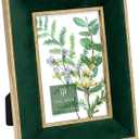 Isaac Jacobs 4x6 Green Velvet Picture Frame with Metallic Gold Double Border, Photo Frame, Horizontal & Vertical, Made for Tabletop & Wall Display, for Home and Office (4x6, Green with Gold)