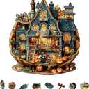 Jigfoxy Wooden Puzzles for Adults, Halloween Cottage Wood Puzzles Adult, Unique Animal Shape Wooden Jigsaw Puzzles for Adults, Birthday Gifts for Puzzle Lovers, Family, Friend (M-11.4*10.4in-185pcs) (Bear's House)