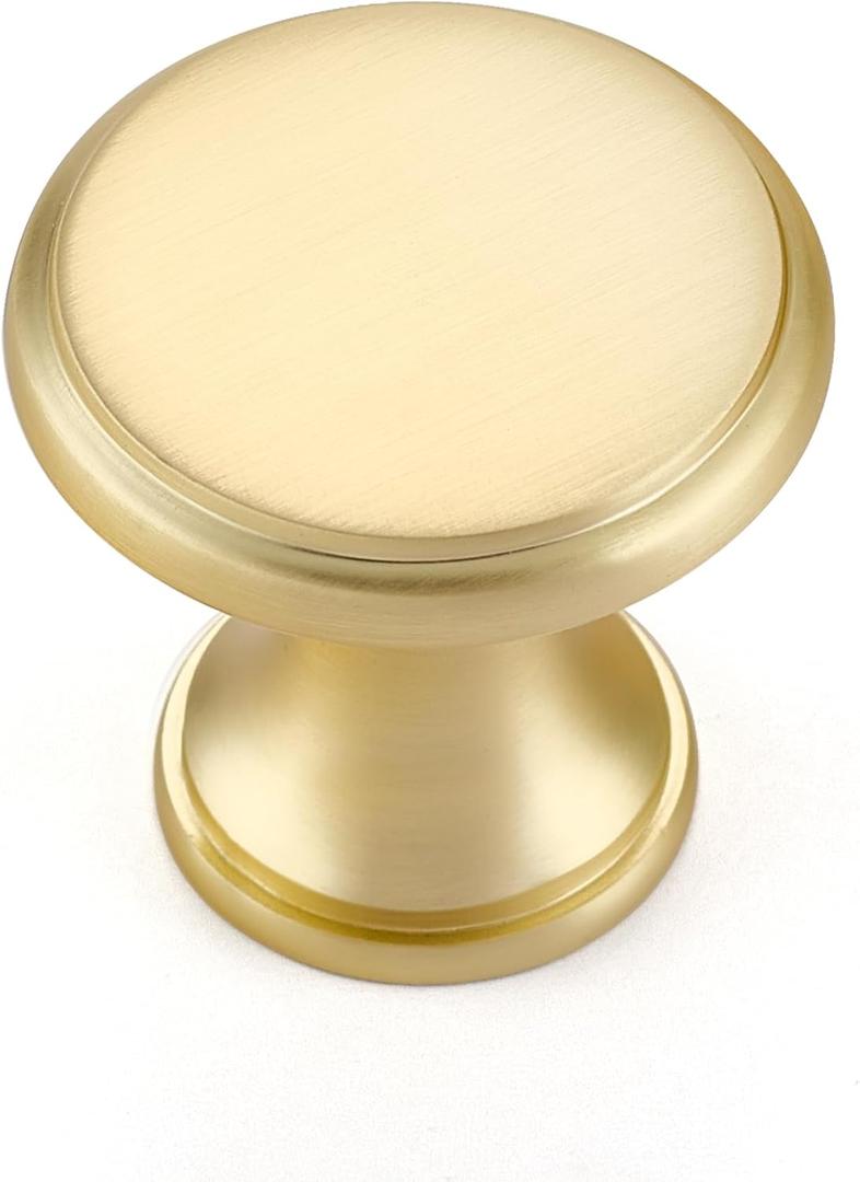 Ravinte 5 Pack Brushed Brass Kitchen Cabinet Knobs, Solid Brass Pulls Zinc Handles Simple Drawer Cabinet Hardware for Cupboard Drawer Knobs