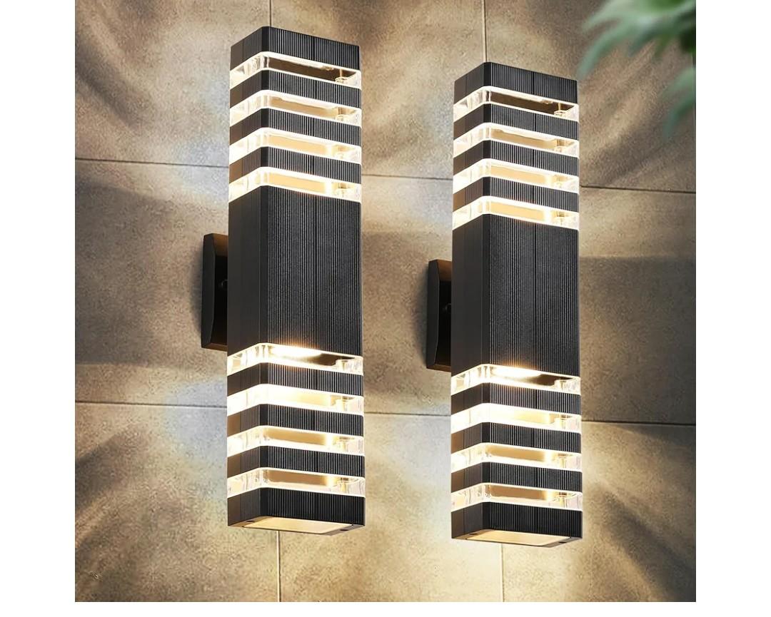 18.3 Inches Outdoor Light Fixture,4-Tier Modern Outdoor Wall Light Design,Black Large Exterior Porch Lights,Up And Down Waterproof Outside Garage Lights Wall Mount With 4*GU10 Warm White Bulbs