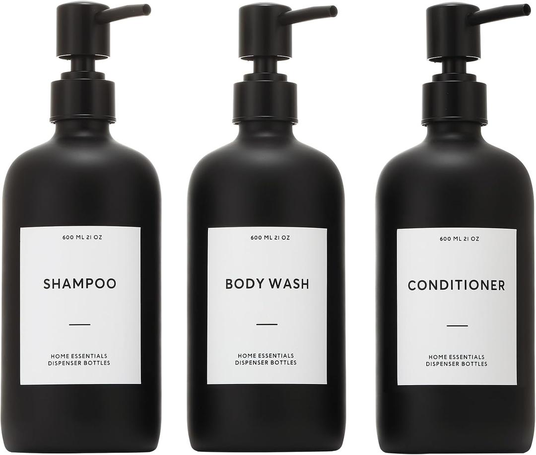 HOMCDALY Shampoo and Conditioner Dispenser, 21oz 3-Pack Refillable Shampoo and Conditioner Bottles, Empty Bathroom Shower Pump Dispenser (21oz-Black