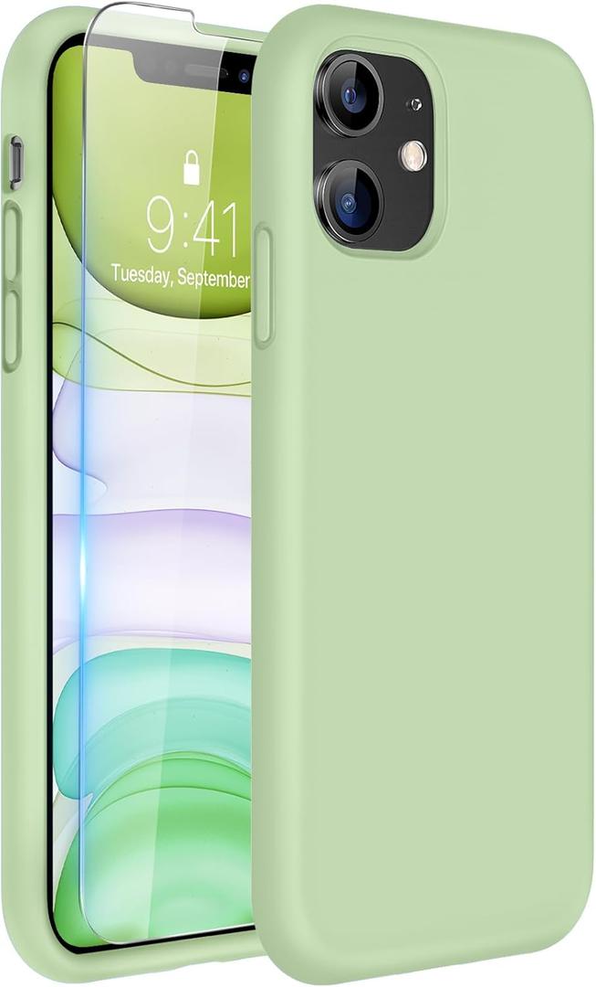 Miracase Designed for iPhone 11 Phone Case, with Screen Protector, Liquid Silicone Gel Rubber Full Body Drop Protection Shockproof Cover Phone Case for iPhone 11 6.1 inch, Matcha Green