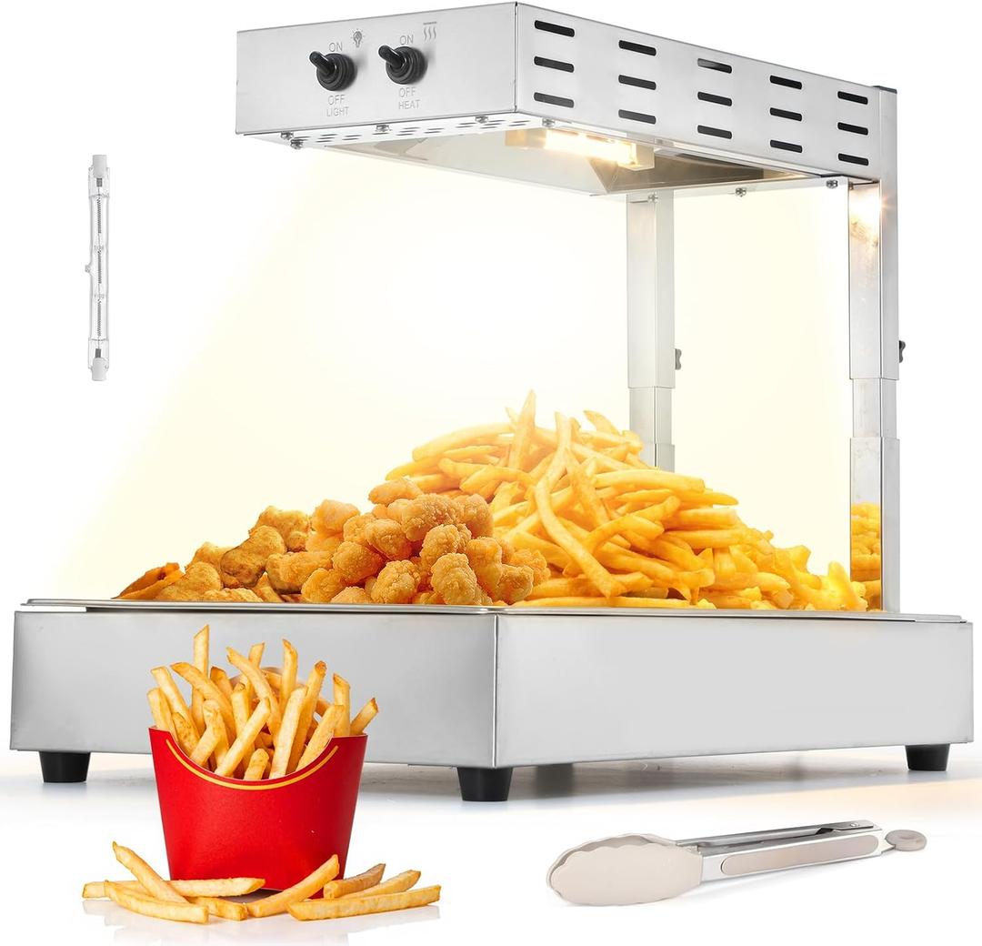 Dyna-Living French Fry Warmer - 3 Level Adjustable Height French Fry Warmer Commercial 10L Countertop French Fries Heat Lamp Commercial Food Heating Lamp for Food Truck Chips Buffet Restaurants 500W