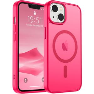 SUPFINE Magnetic for iPhone 15 Plus Case & iPhone 14 Plus Case(Compatible with MagSafe)(Military Grade Drop Protection) Slim Translucent Shockproof with Anti-Fingerprint Phone Case,Hot Pink