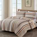 Chezmoi Collection Avery Striped Cotton Quilt Set Oversized King Size, 3-Piece Soft Pre-Washed 100% Cotton Quilt, Multi-Color Brown