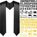 Spakon Unisex Adult Plain Graduation Stole with a to Z Letter 0 to 9 Number Graduation Pattern Badge Decorate Repair Patches(Black)