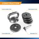Apex 20lb Adjustable Cast Iron Kettlebell Handle, Compatible with 1” Weight Plates, Up to 50lb Load Capacity for Strength Training, Weightlifting, Home Workouts