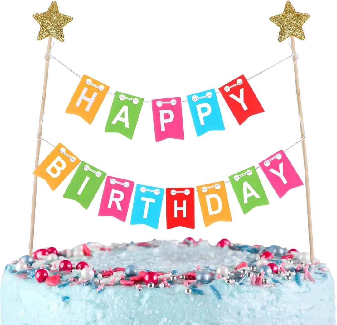 1 Set Rainbow Happy Birthday Cake Toppers Sign, Ymapinc Mini Happy Birthday Banner,Mini Cupcake Topper, Colorful Cupcake Decorations, Banner for Boys Girls Party
