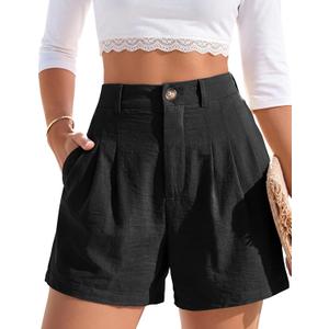 Women's High Waisted Pleated Casual Shorts with Pockets (S)