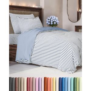 Duvet Cover Twin/Twin XL Size - Extra Soft Twin/Twin XL Size Duvet Cover - Lightweight, Breathable & Cozy w/ Zipper Closures and Ties - 68" x 90" Inches - (Blue Stripes 2) Comforter Not Included