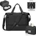 Weekender Bags for Women, Travel Duffel Bag with Shoe Compartment & Wet Pocket, Carry On Personal Item Overnight Tote Duffle Bag for Airlines - Black