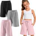 3 Pack Girls' Bermuda Long Shorts 5-14Y | Bermuda Shorts, Athletic, Long Short, Drawstring, Sweatshorts Pocket, for Summer, Casual, for Girls, Kids, Teen, 5-14Y