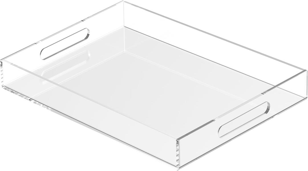 Acrylic Tray 16x12 with Cut Handles - Spill Proof Decorative Tray is an Ideal Countertop Organizer for Living Rooms, Ottoman Coffee Tables, Offices, Kitchens & Serving Guests