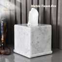 Natural Marble Tissue Box Cover, Carrara White Tissue Organizer 6 x 6 x 5.7 inch, Heavy Stone Decorative Box, Square Tissue Box Holder for Home Decor, Kitchen, Bathroom, Bedroom