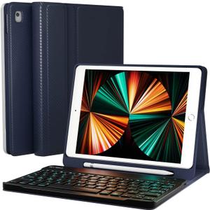 EVEO 10.2'' iPad 9th Generation Case with Keyboard (2021), Built-in Pencil Holder - iPad Case 9th Generation/8th Gen/7th  Dark Blue