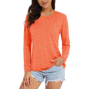 MAGCOMSEN Women's Long Sleeve Shirts UPF 50+ Sun Protection Quick Dry Athletic Running Workout Tops Rash Guard (Orange, M)
