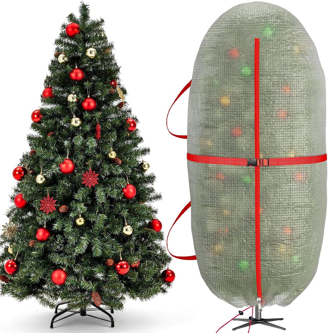 Upright Christmas Tree Bag for 6-6.5 Foot Tree, Heavy Duty Storage Bag for Artificial Xmas Tree, PE Material Waterproof Tear-Resistant Tree Cover with Reinforced Handles, Stand Up Storage Solution