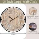 EMAX HOME 24 Inch Large Farmhouse Wall Clock, Rustic Antique Wood with Metal Circle and Large Engraved Numerals, Silent Battery Operated Wall Clock for Office Kitchen Bedroom Living Room