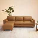 Vesgantti 100" Faux Leather Couch with Movable Ottoman, 3 Seater L Shaped PU Leather Sofa with Side Pocket, Comfy Mid Century Modern Modular Sectional Couch for Living Room, Apartment, Camel