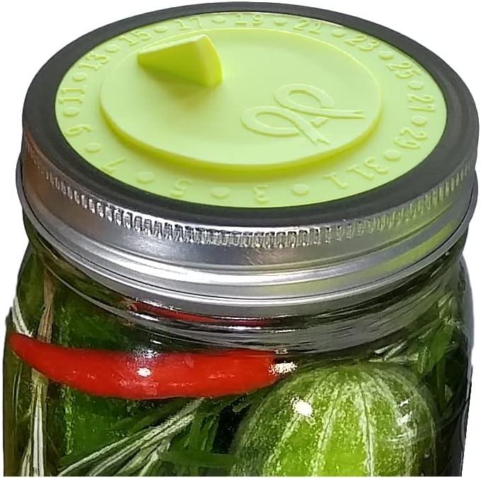 7pack Maintenance airlock waterless fermentation lids for wide mouth mason jars. Make Sauerkraut, Kimchi, Pickles, any fermented vegetable probiotic foods. BPA, mold free, dishwasher safe.