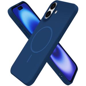 oakxco for iPhone 16 Case Silicone Mag Safe, Magnetic Slim Thin Phone Case Compatible with Magsafe Wireless Charging, Cute Girly Aesthetic Soft Rubber Gel Safecase for Women Girls, Navy Blue