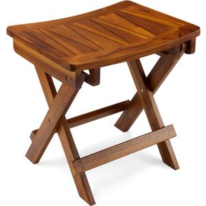 TeakCraft Teak Shower Stool - Wooden Bench for Inside and Outdoor Use - Stylish Folding Shower Chair for Elderly and Disabled Adults - Wood Folding Bath Chair, The Faros