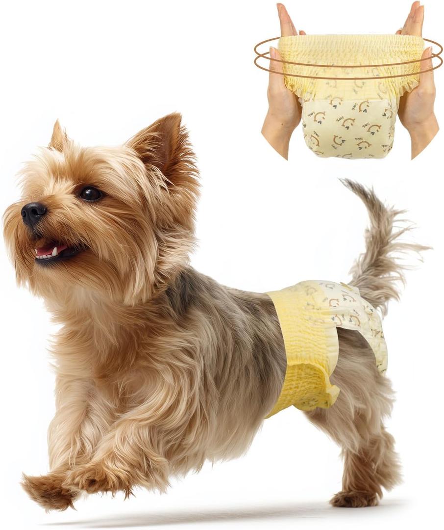Dog Diapers Female, Pull It Up Disposable Puppy Diapers with 360 Stretchy Waist, Super Absorbent Leak-Proof Doggie Diapers for Playful Dogs, Dog Walking, Gaming(XS,30PCS)