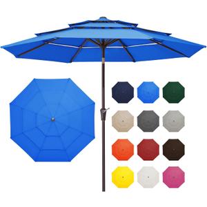 JEAREY 9FT 3 Tier Patio Umbrella Outdoor Market Umbrella Table Umbrellas Sunbrella with Push Button Tilt and UV Protection Outside Garden Pool Umbrella,Royal Blue