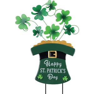 YEAHOME St Patricks Day Decorations Outdoor, Hat with Gold Clovers Decorative Garden Stakes for St Patricks Day Decor, Metal Happy St Patricks Day Yard Signs for Garden Lawn Porch