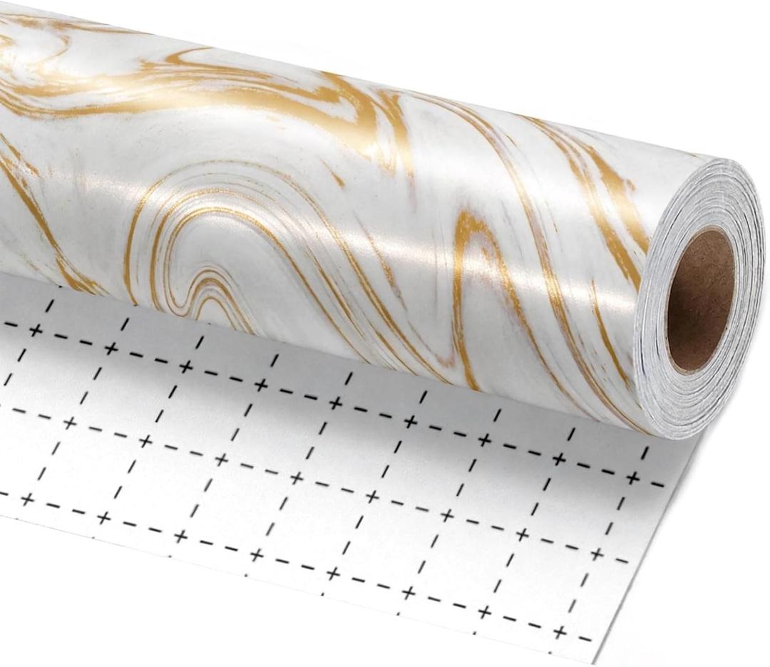 LaRibbons White & Gold Marble Wrapping Paper, Premium Pearly - Lustre Paper, 17 Inch x 33 ft Gift Wrap Roll for Wedding, Birthday, Holiday & Luxury Presents  Marble Vein Elegant Gift Paper